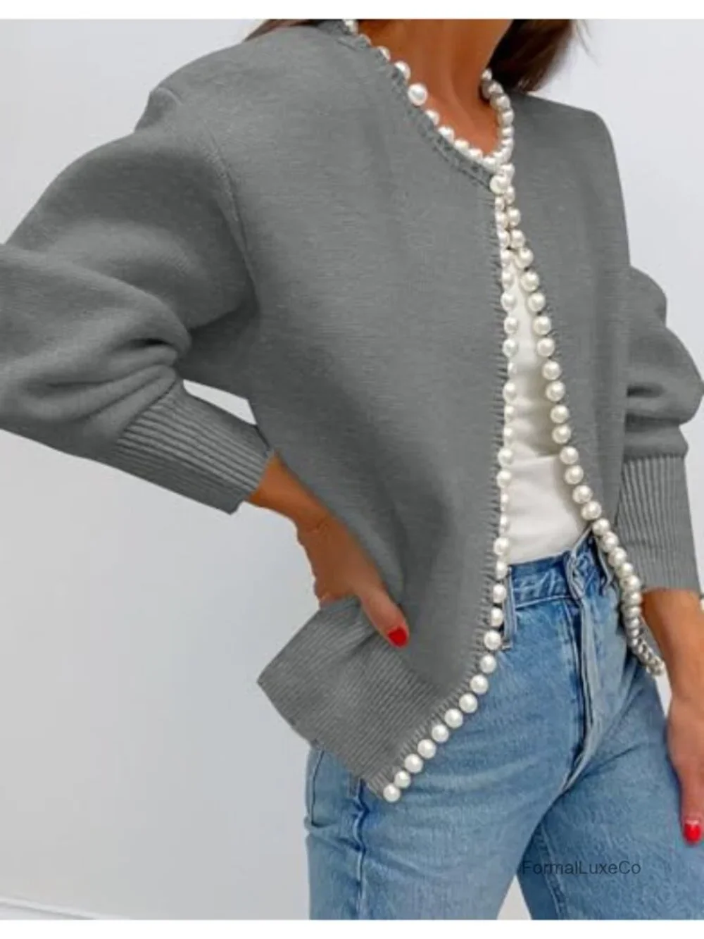 Kedera Pearl Cardigan Women's Elegant Embellished Long Sleeve Oversized Knit